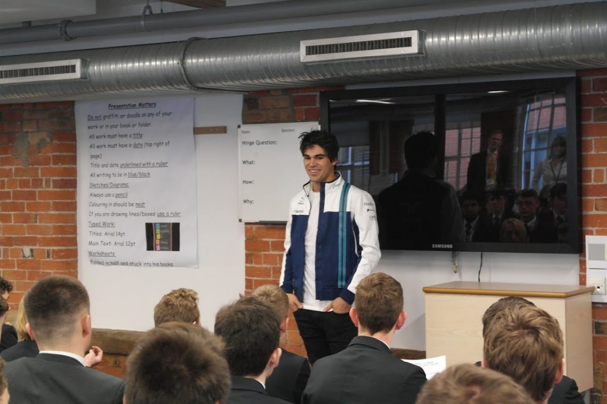 Lance Stroll at The JCB Academy Sixth Form